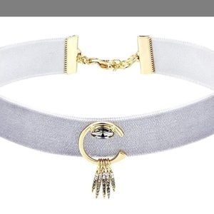 Rebecca Minkoff Grey / Gold Velvet Choker Necklace
